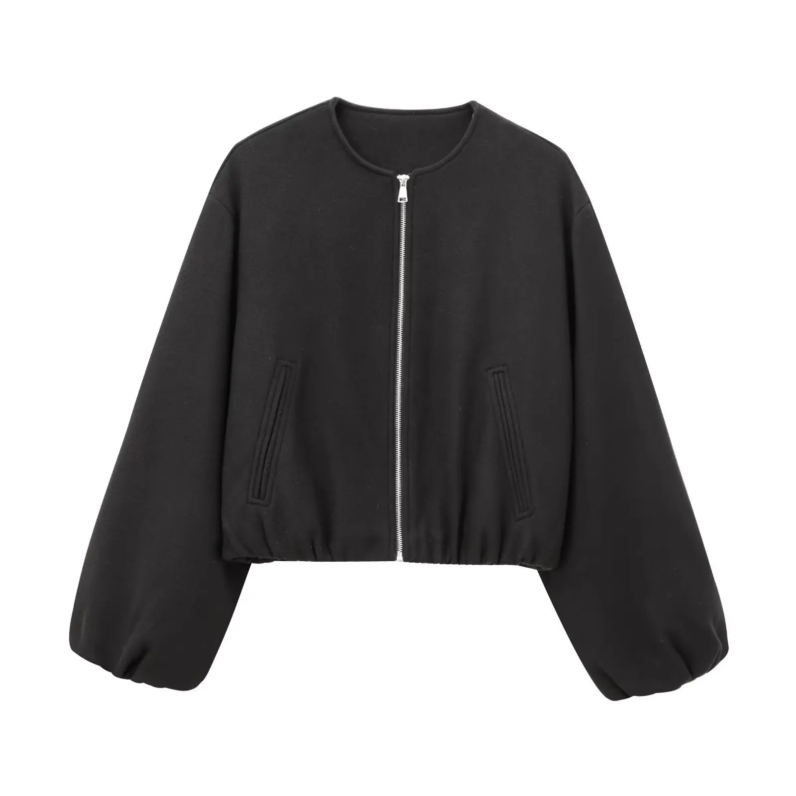 Ladies Fashion Autumn Winter Jacket Women Retro Round Neck Long Sleeve Elastic Hem Zipper Soft Bomber Jacket Women Coat Female Maison Lilia