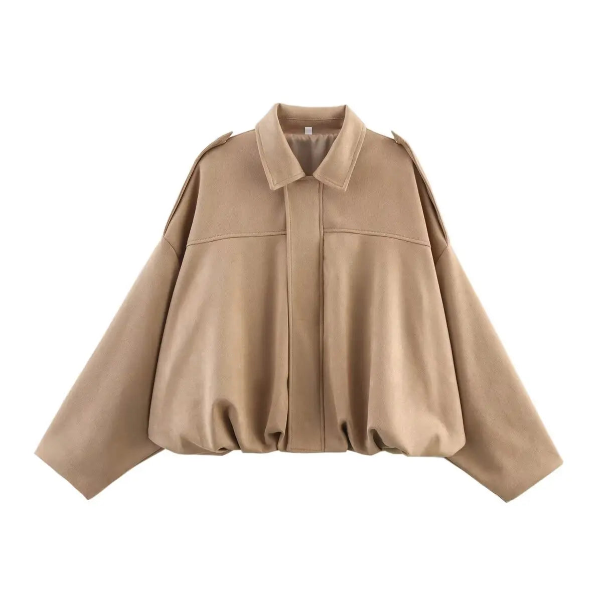 ETJ 2025  Spring new women's suede texture effect Loose version of fashion lapel shoulder bomber jacket Maison Lilia