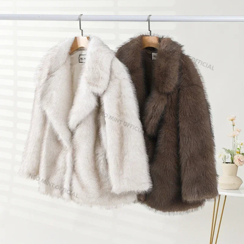Neo Mint 2024 Winter Ins Hot Fashion Girls Oversized Gradient Fur Coat Women Thick Warm Outerwear Fluffy Faux Fox Fur Jacket Maison Lilia