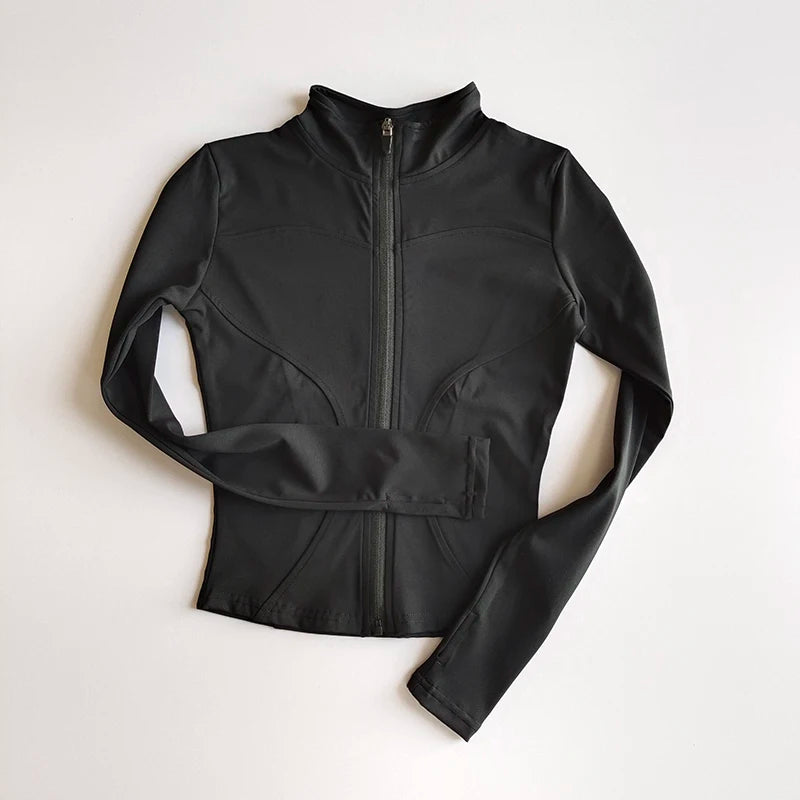 Outdoor Sports Long Sleeved Women Slim Yoga Clothes Quick Dry Zipper Cardigan Stand Up Collar Jacket Running Fitness Jacket Top Maison Lilia