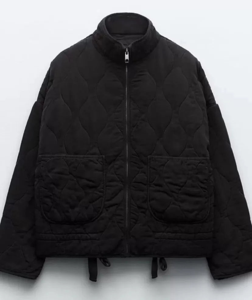 ZW Women's Cotton Jacket  2025 New Arrival Vintage Lenzing Rayon High Collar Large Pocket Decorative Quilted Coat for Women Maison Lilia