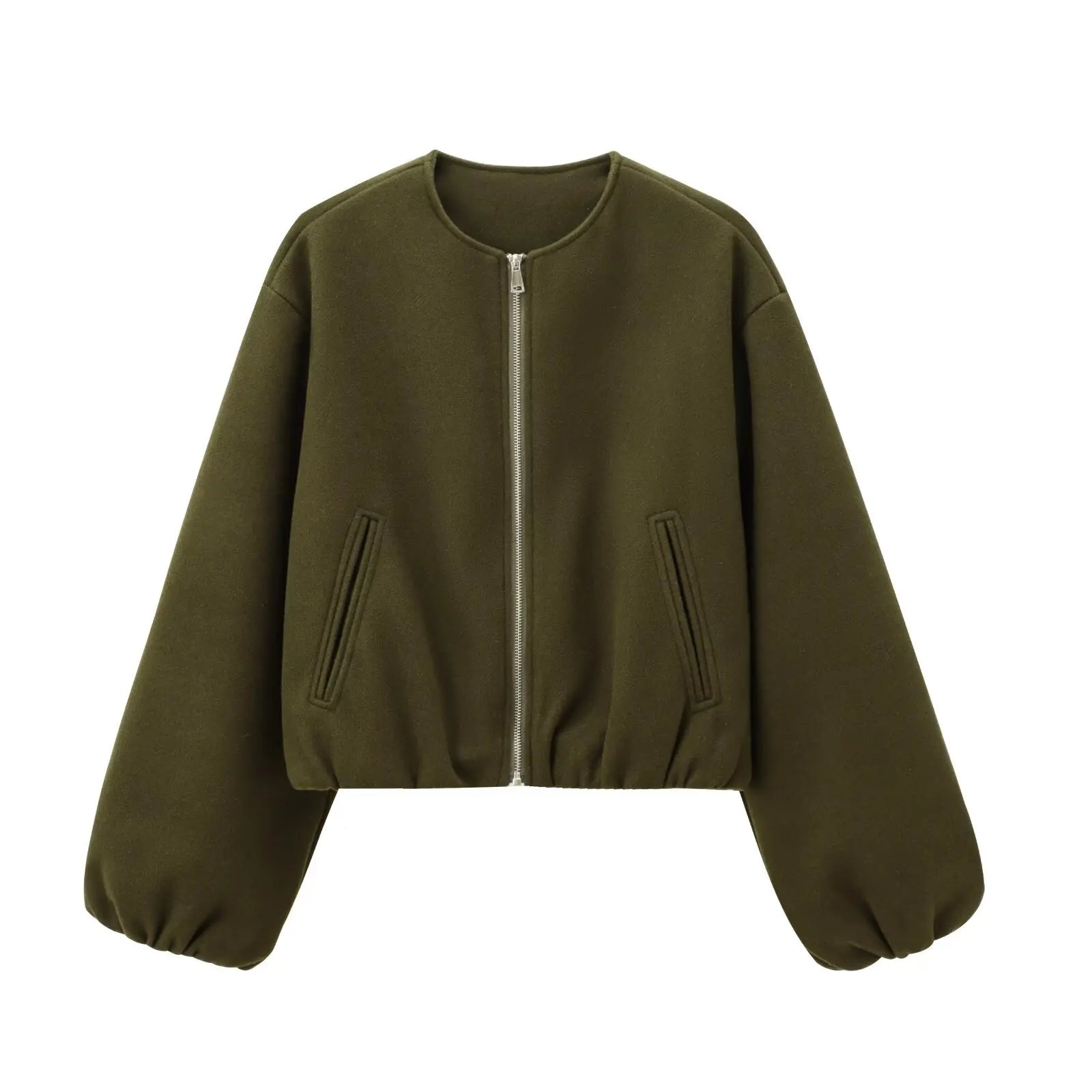 Ladies Fashion Autumn Winter Jacket Women Retro Round Neck Long Sleeve Elastic Hem Zipper Soft Bomber Jacket Women Coat Female Maison Lilia