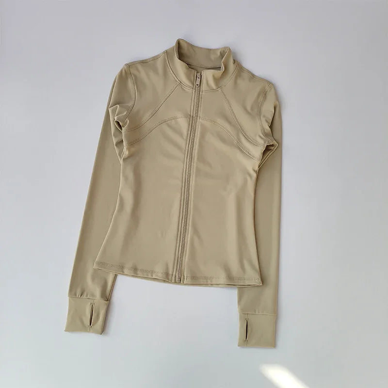 Outdoor Sports Long Sleeved Women Slim Yoga Clothes Quick Dry Zipper Cardigan Stand Up Collar Jacket Running Fitness Jacket Top Maison Lilia