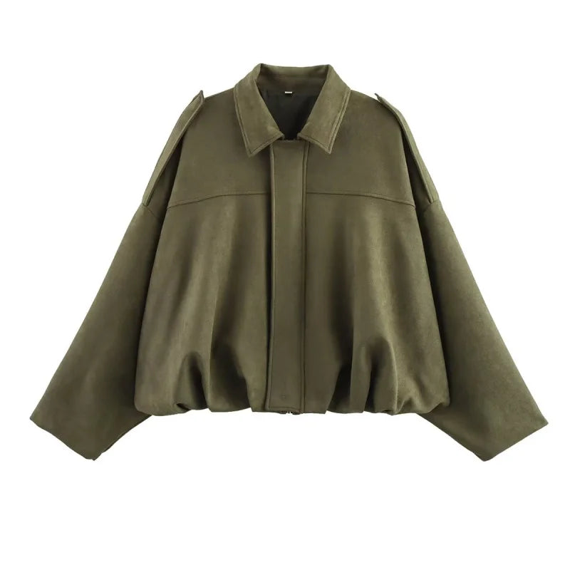 ETJ 2025  Spring new women's suede texture effect Loose version of fashion lapel shoulder bomber jacket Maison Lilia