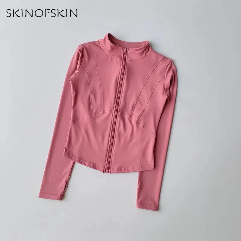 Outdoor Sports Long Sleeved Women Slim Yoga Clothes Quick Dry Zipper Cardigan Stand Up Collar Jacket Running Fitness Jacket Top Maison Lilia