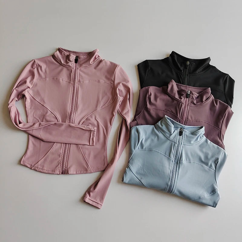 Outdoor Sports Long Sleeved Women Slim Yoga Clothes Quick Dry Zipper Cardigan Stand Up Collar Jacket Running Fitness Jacket Top Maison Lilia