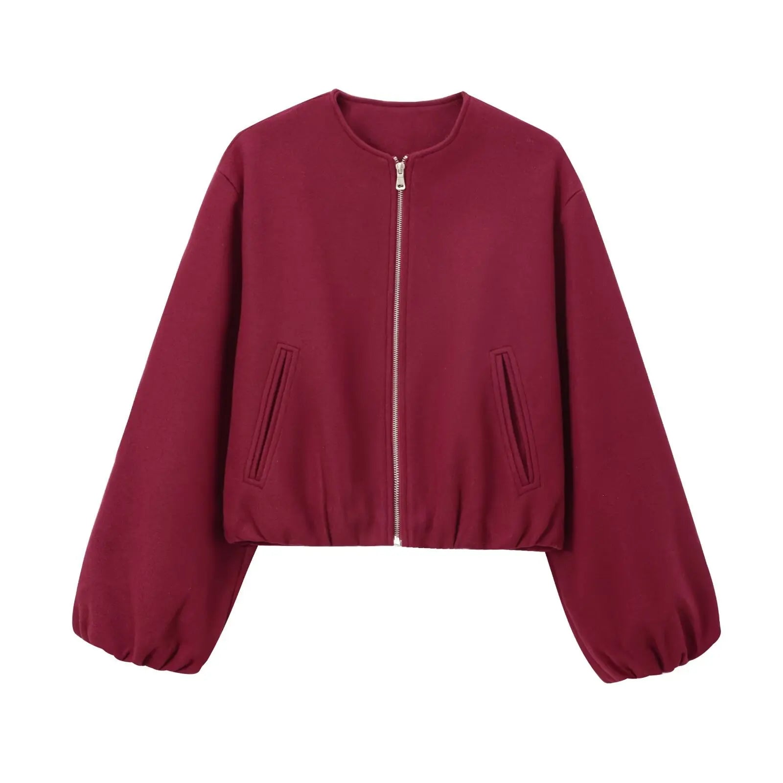 Ladies Fashion Autumn Winter Jacket Women Retro Round Neck Long Sleeve Elastic Hem Zipper Soft Bomber Jacket Women Coat Female Maison Lilia