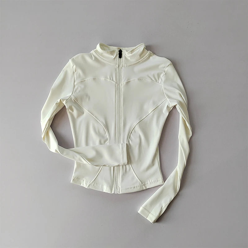 Outdoor Sports Long Sleeved Women Slim Yoga Clothes Quick Dry Zipper Cardigan Stand Up Collar Jacket Running Fitness Jacket Top Maison Lilia