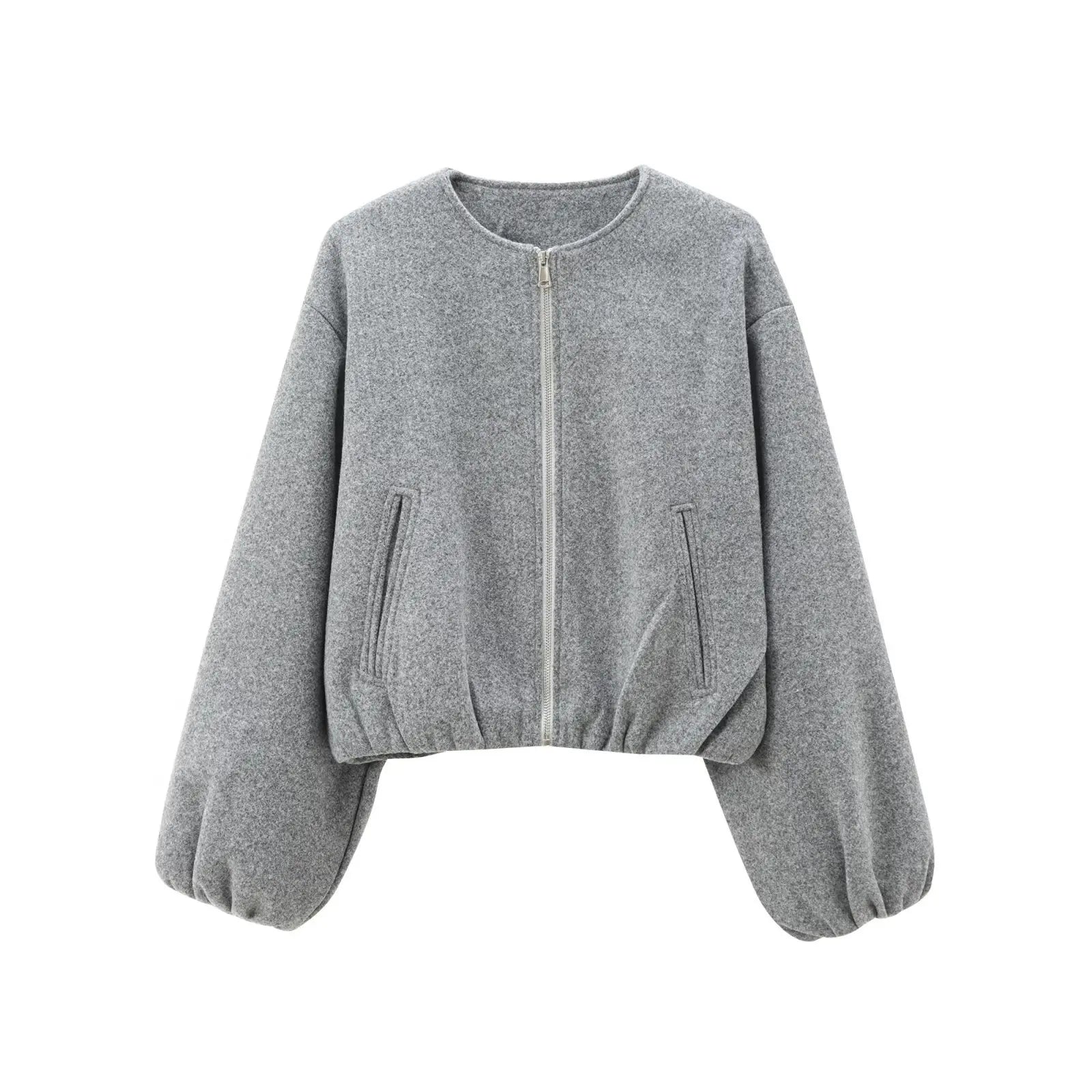 Ladies Fashion Autumn Winter Jacket Women Retro Round Neck Long Sleeve Elastic Hem Zipper Soft Bomber Jacket Women Coat Female Maison Lilia