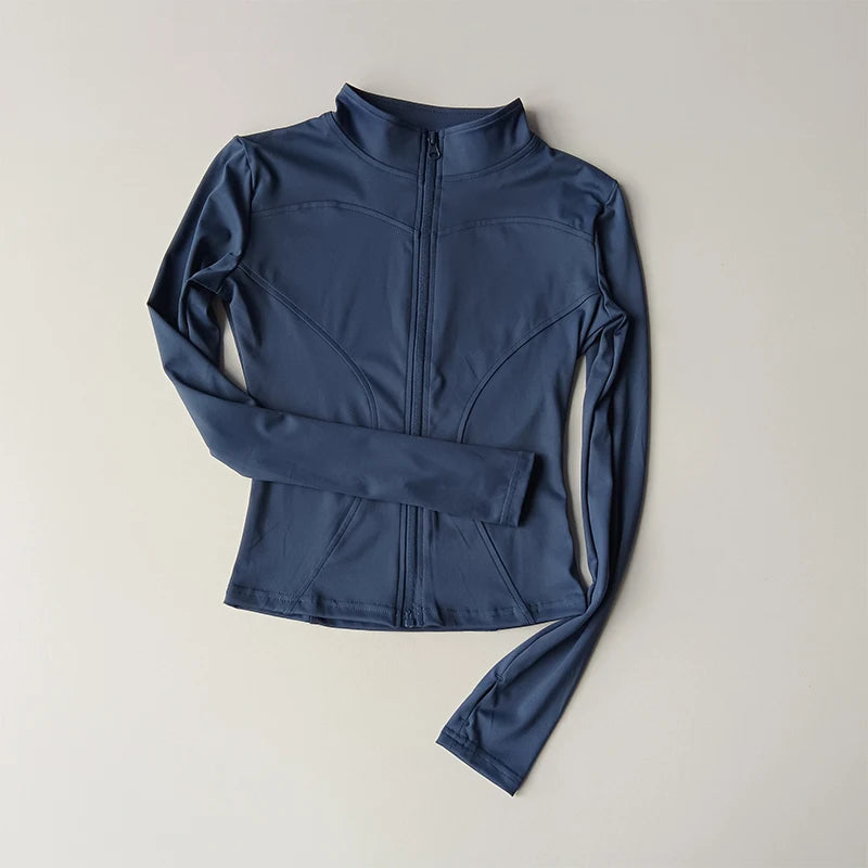Outdoor Sports Long Sleeved Women Slim Yoga Clothes Quick Dry Zipper Cardigan Stand Up Collar Jacket Running Fitness Jacket Top Maison Lilia