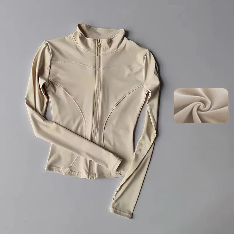 Outdoor Sports Long Sleeved Women Slim Yoga Clothes Quick Dry Zipper Cardigan Stand Up Collar Jacket Running Fitness Jacket Top Maison Lilia