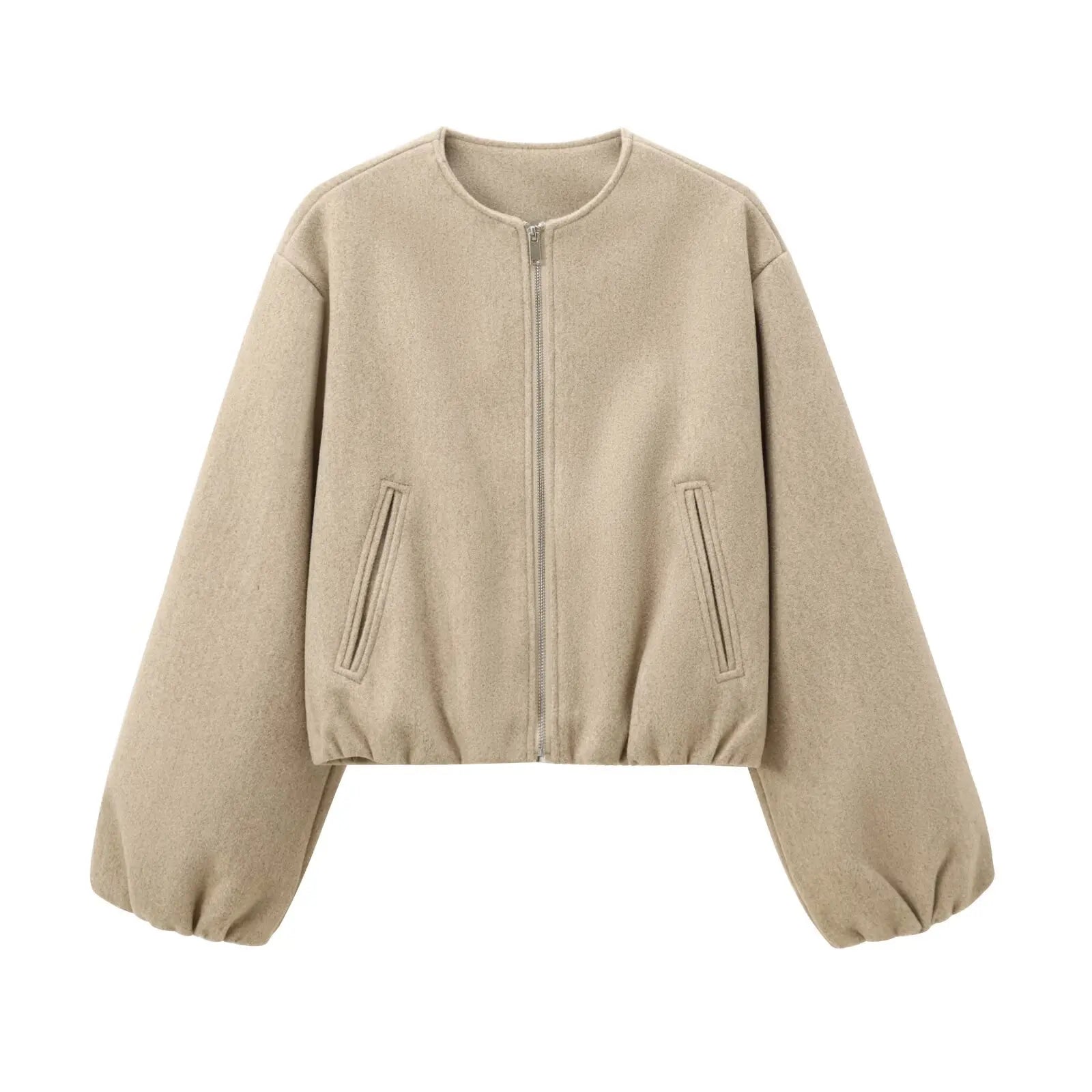 Ladies Fashion Autumn Winter Jacket Women Retro Round Neck Long Sleeve Elastic Hem Zipper Soft Bomber Jacket Women Coat Female Maison Lilia