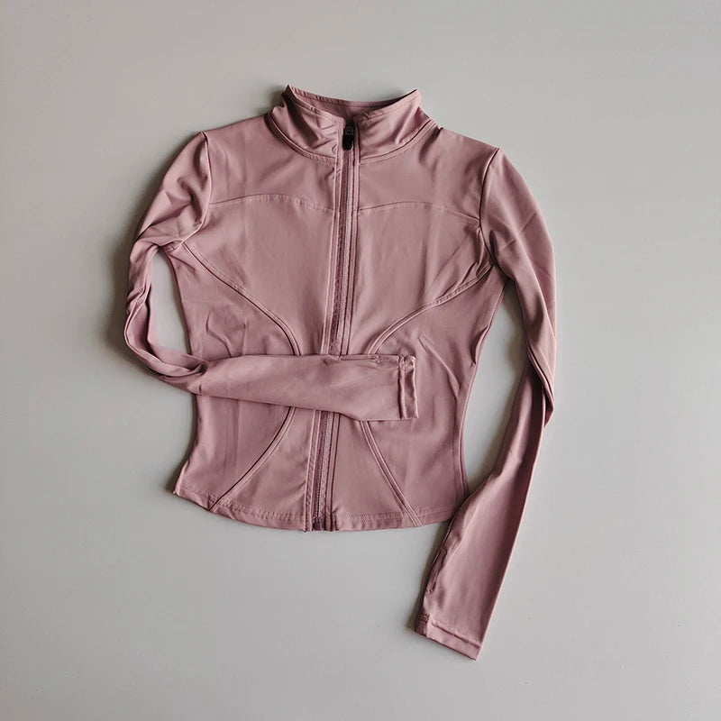 Outdoor Sports Long Sleeved Women Slim Yoga Clothes Quick Dry Zipper Cardigan Stand Up Collar Jacket Running Fitness Jacket Top Maison Lilia