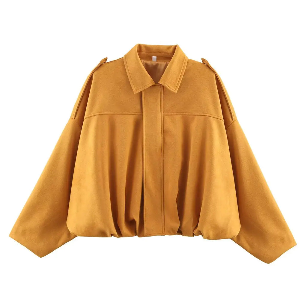 ETJ 2025  Spring new women's suede texture effect Loose version of fashion lapel shoulder bomber jacket Maison Lilia