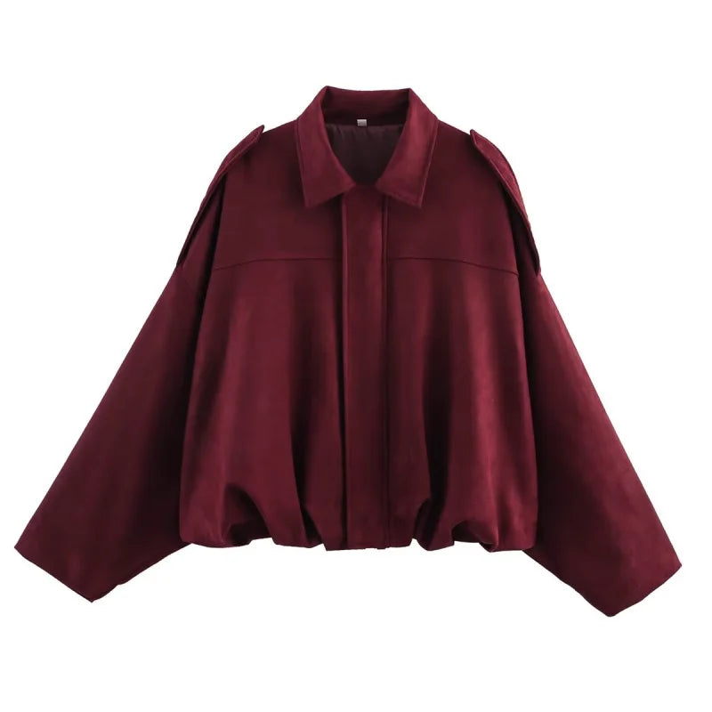 ETJ 2025  Spring new women's suede texture effect Loose version of fashion lapel shoulder bomber jacket Maison Lilia